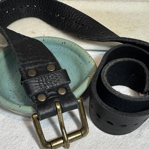 Brave Leather 1992 Brown Pebbled Genuine Leather Belt Antique Brass Buckle 34 main image 5